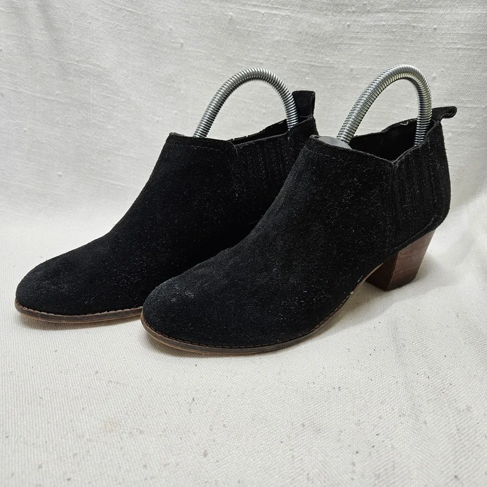 Dolce Vita Keiton Suede‎ Ankle Boots Womens 7 Black Block Heel Chelsea Booties